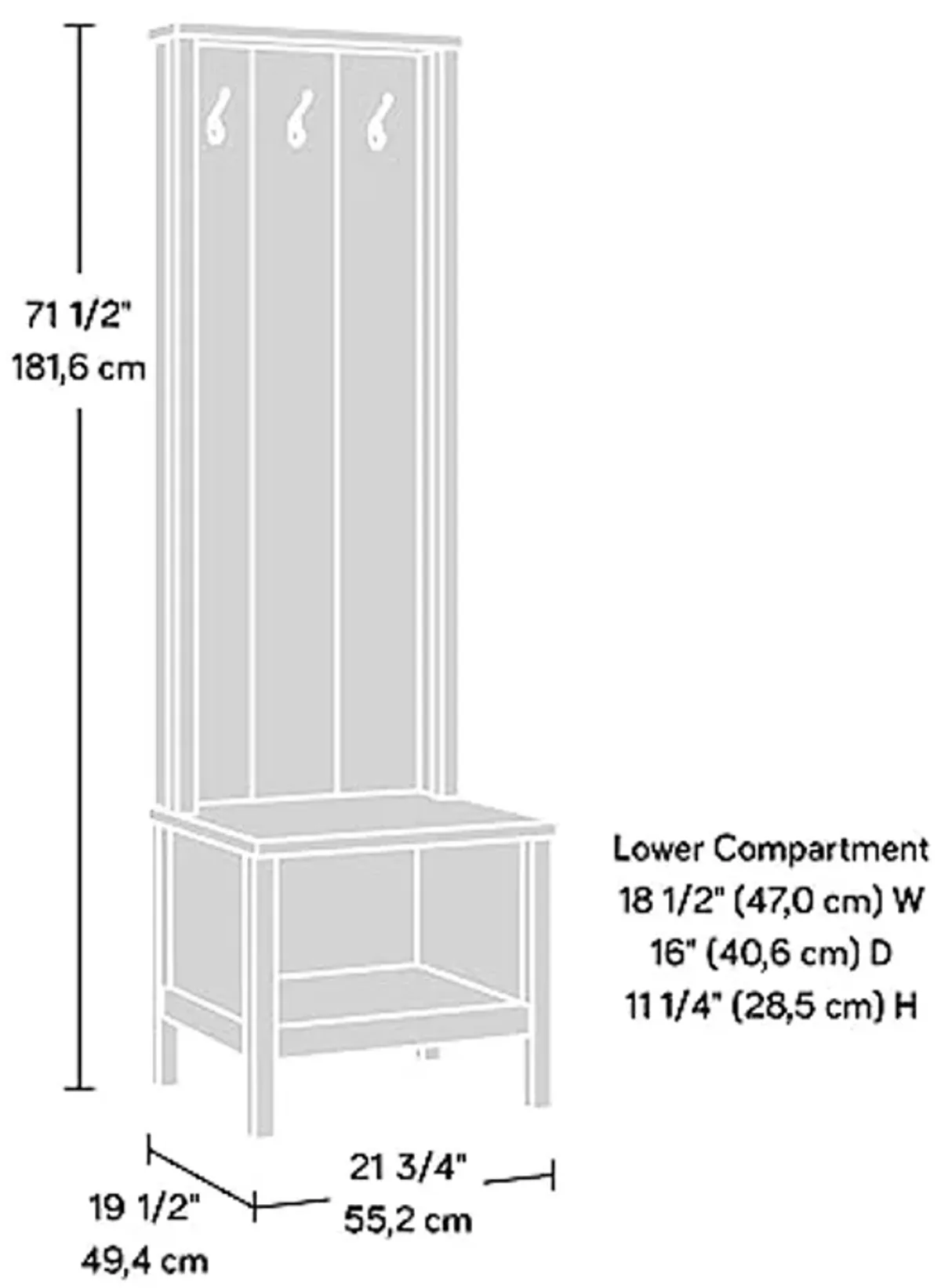 Sauder Cottage Road Hall Tree W/Bench, Soft White Finish