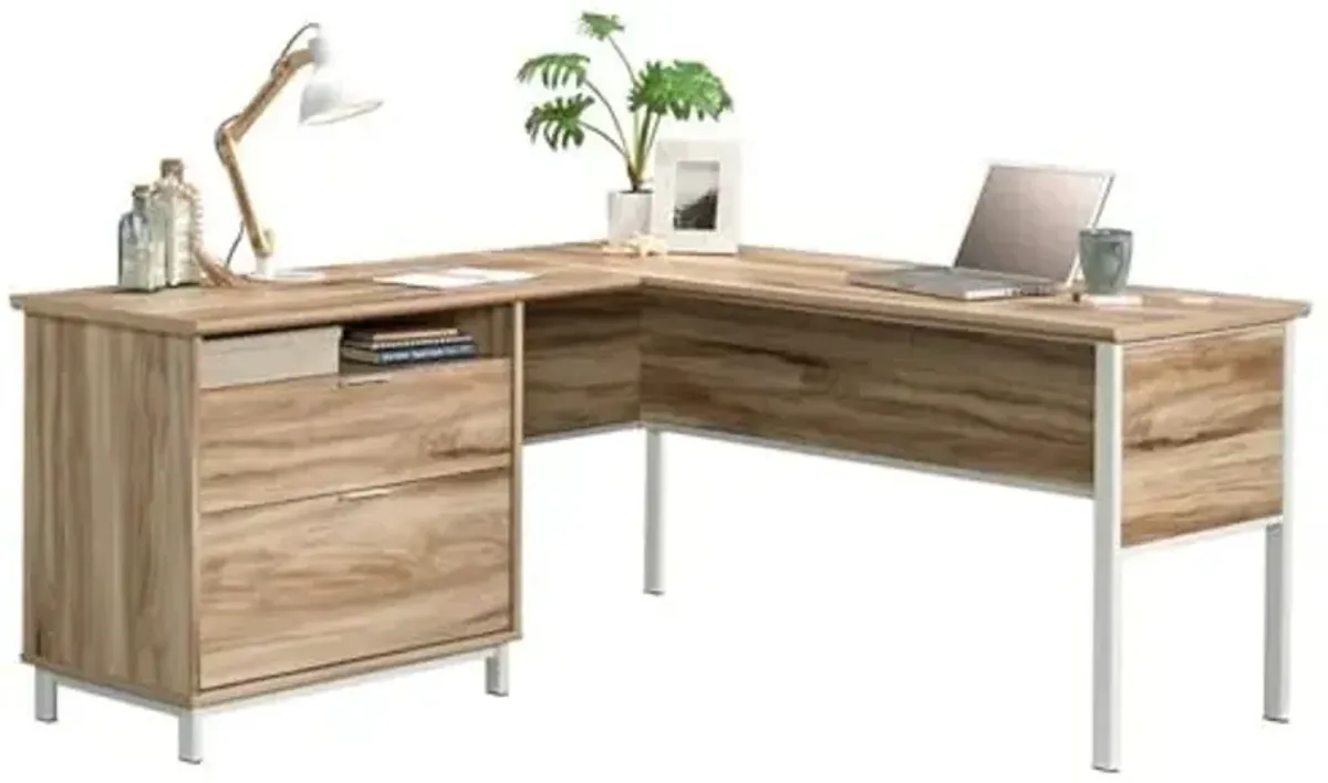 Sauder Portage Park Modern L-Shaped Desk in Kiln Acacia, Kiln Acacia Finish Finish