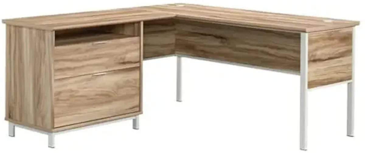 Sauder Portage Park Modern L-Shaped Desk in Kiln Acacia, Kiln Acacia Finish Finish