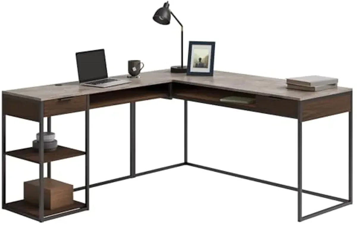 Sauder International Lux Modern L-Shaped Desk, Umber Wood Finish