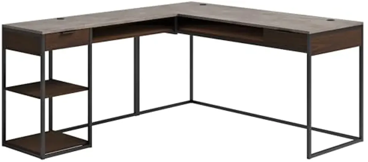 Sauder International Lux Modern L-Shaped Desk, Umber Wood Finish