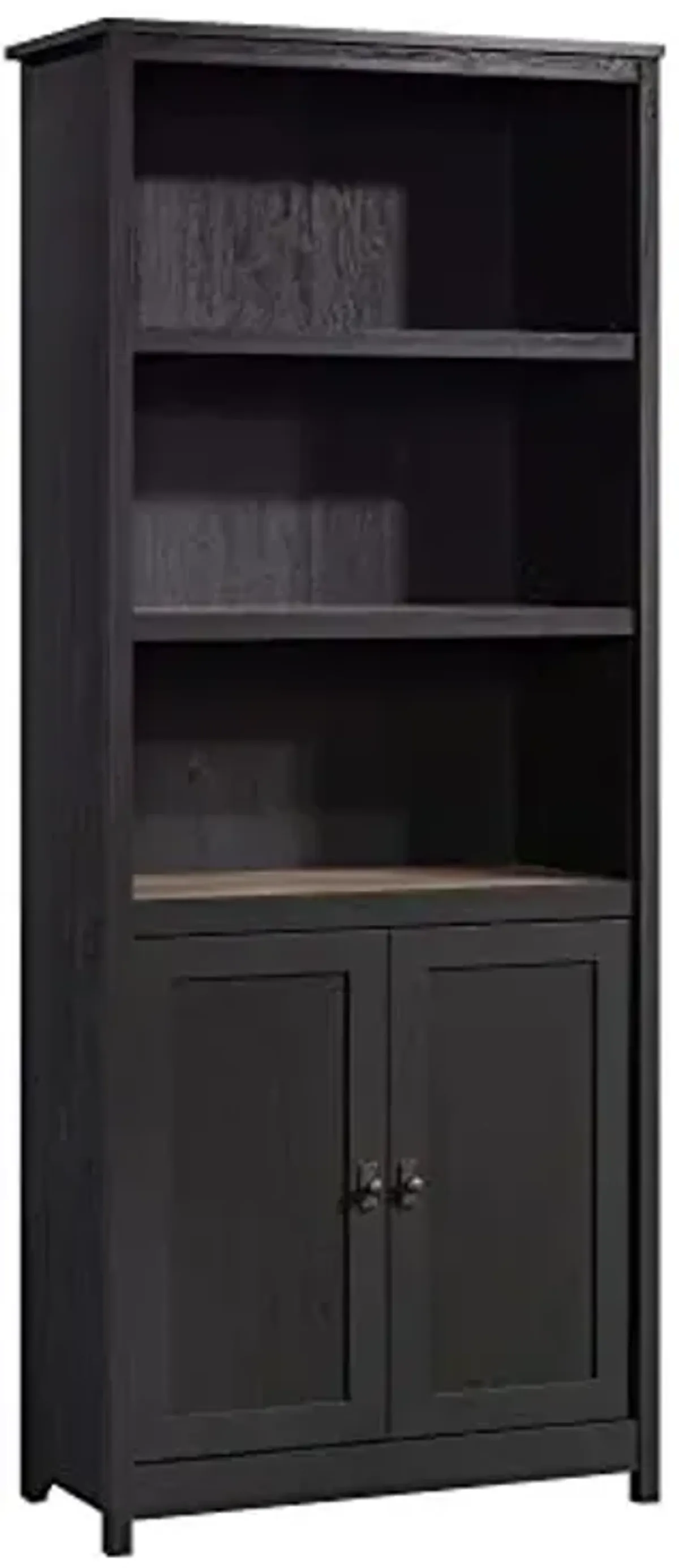 Sauder Cottage Road Book Shelf, Bookshelf with Storage, Library Bookcase with Doors and Adjustable Shelves, in Raven Oak Finish