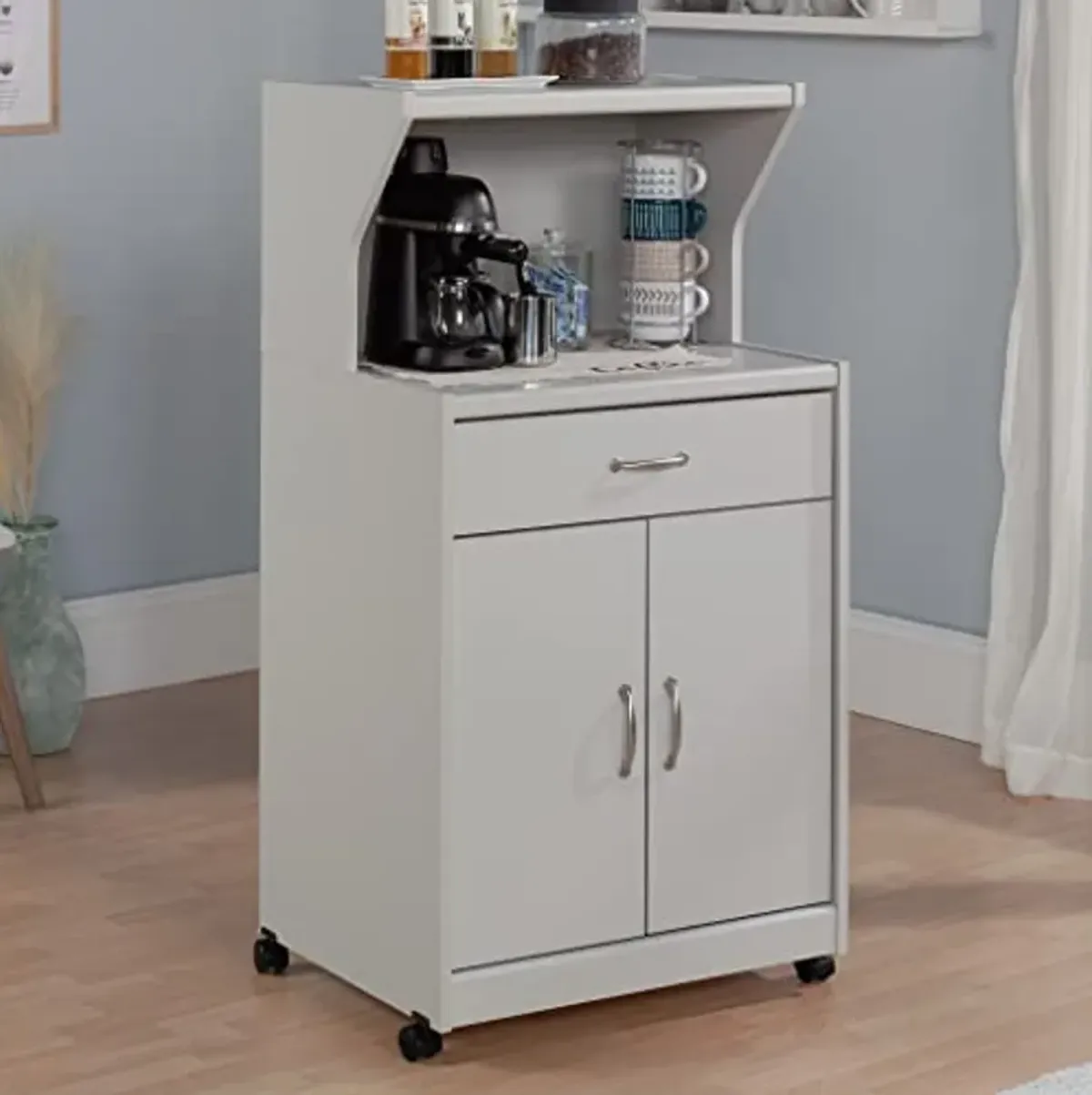 Sauder Microwave/Kitchen Cart, Modern Grey Finish