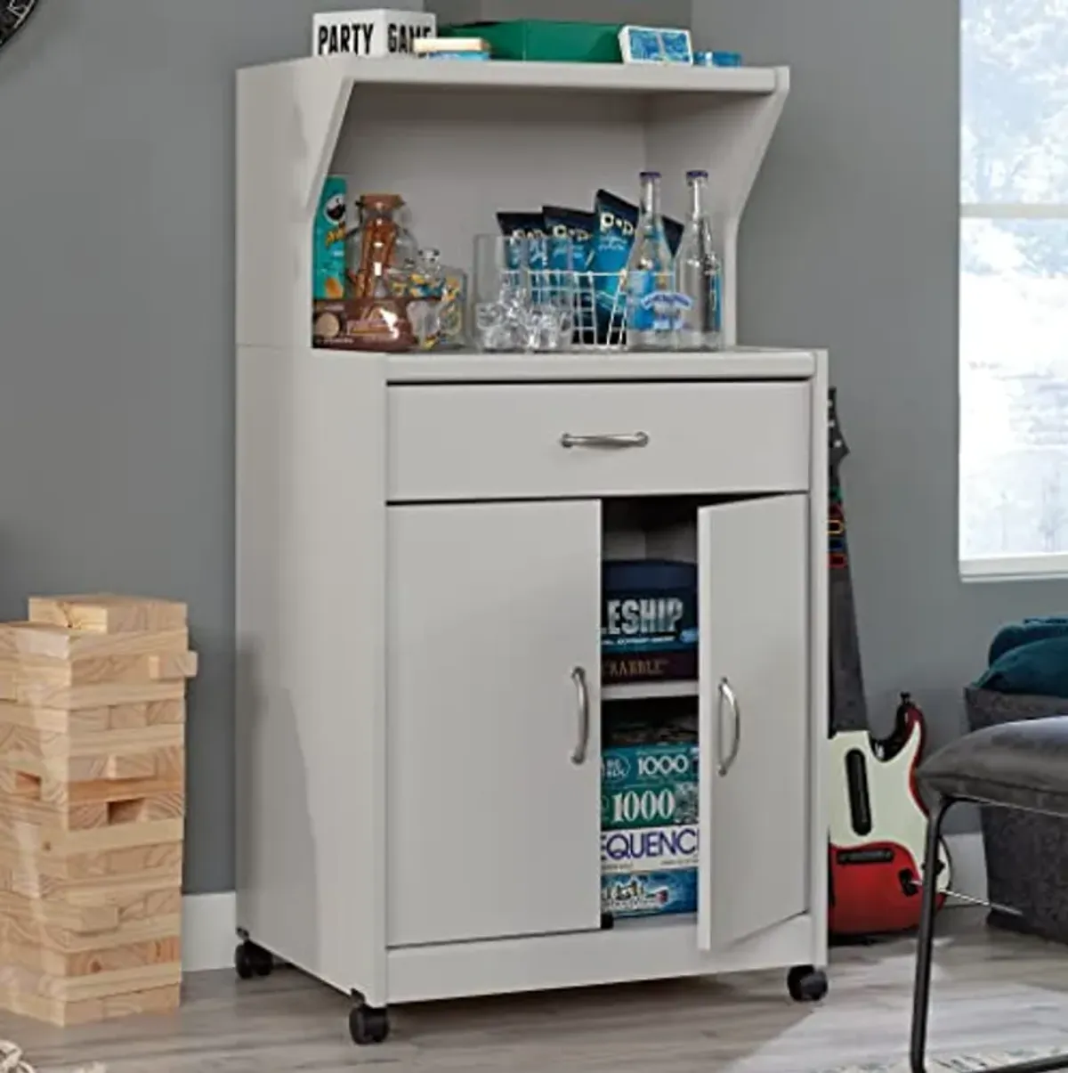 Sauder Microwave/Kitchen Cart, Modern Grey Finish