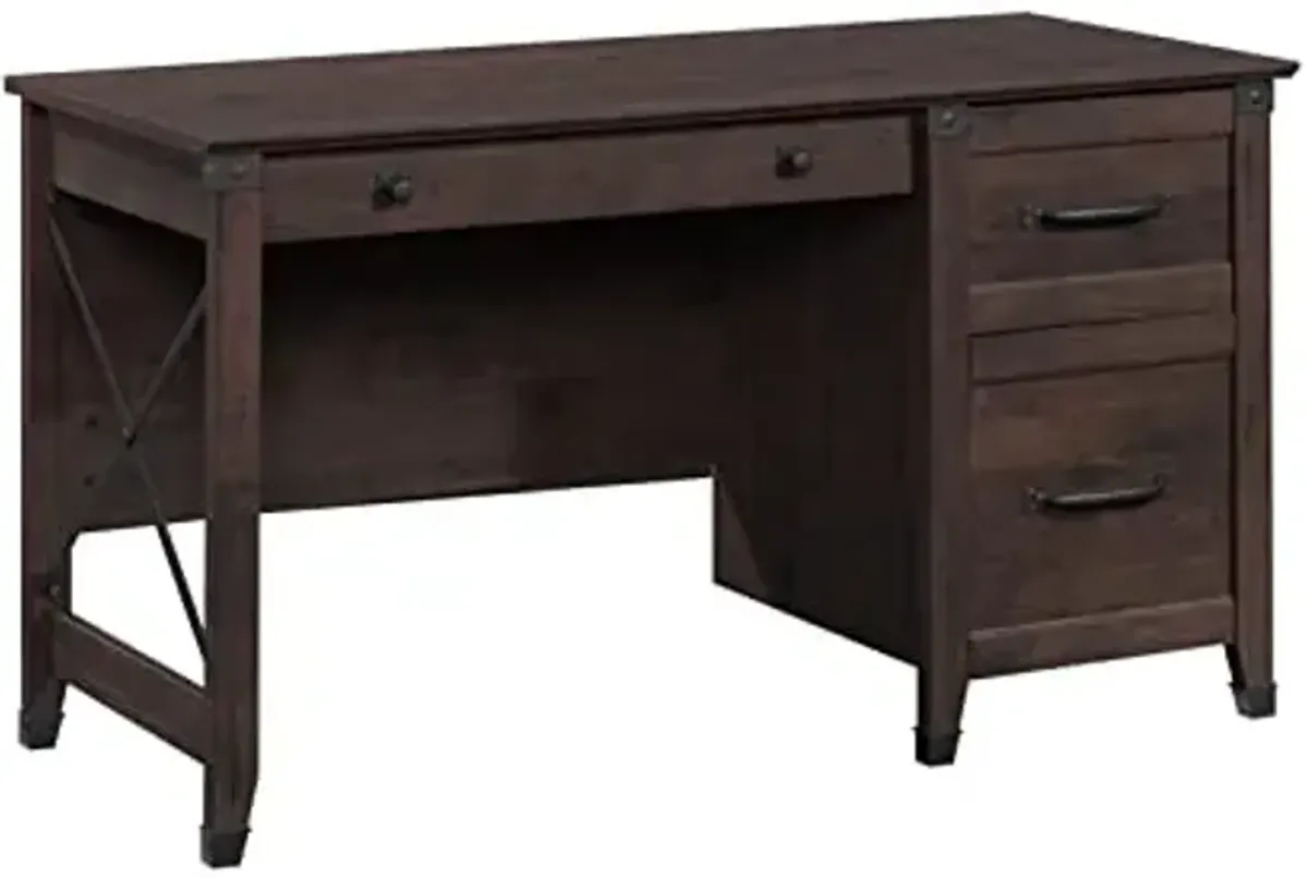 Sauder Carson Forge Vintage Rustic Computer Desk for Home Office with Drawers, in Coffee Oak