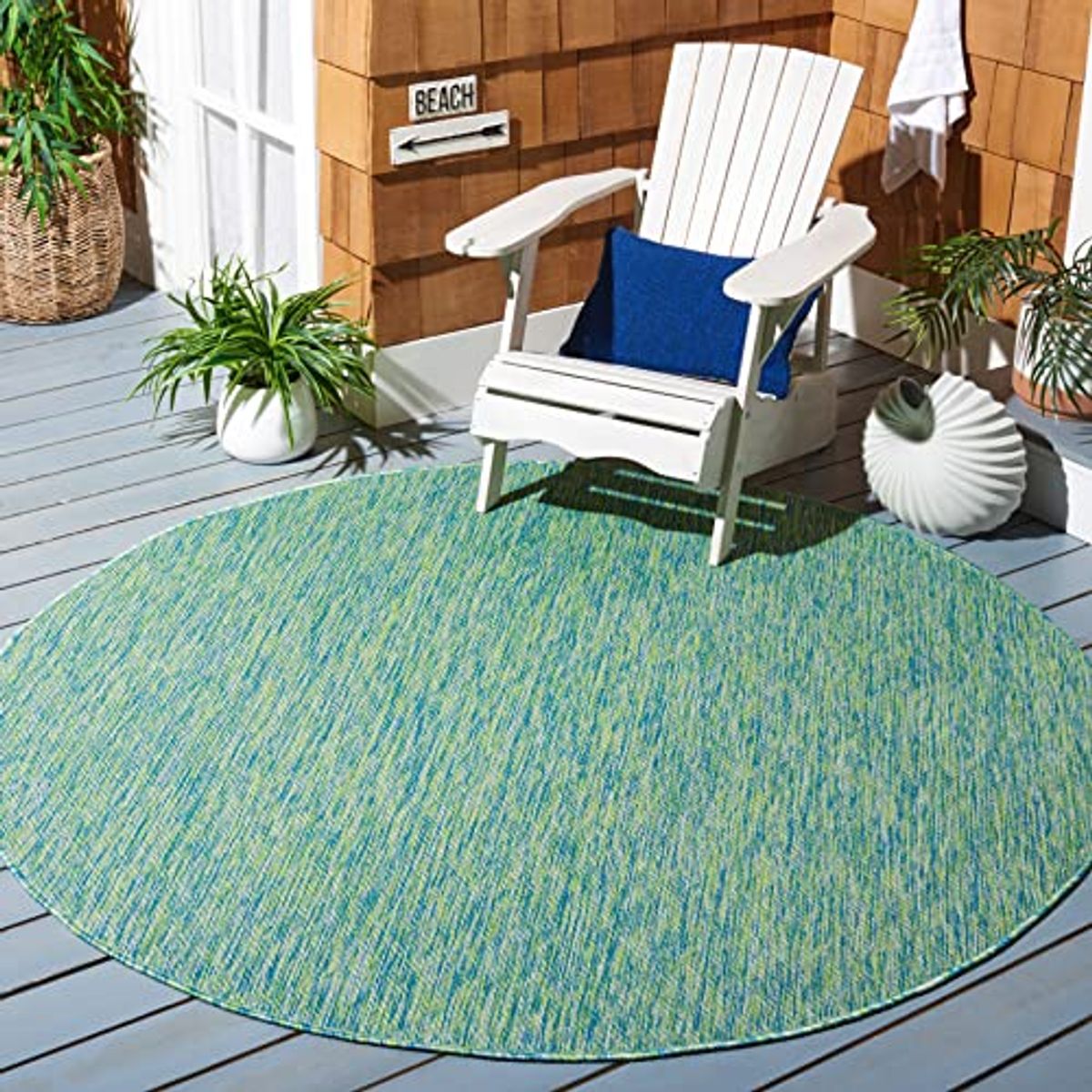 SAFAVIEH Courtyard Collection 6'7" Round Green/Blue CY8521 Indoor/ Outside Waterproof Easy cleansingPatio Backyard Mudroom Area Mat