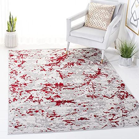SAFAVIEH Skyler Collection 9' x 12' Grey/Red SKY186Q Modern Contemporary Abstract Non-Shedding Living Room Dining Bedroom Area Rug