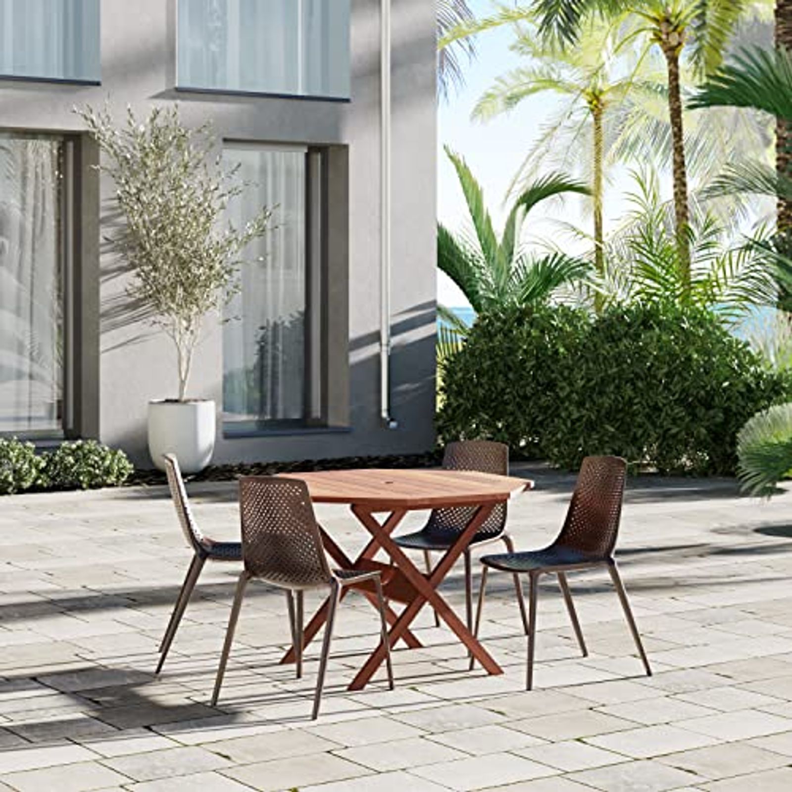 Amazonia Octogan Octogonal Miami Patio Dining Set, 5 Piece, Black, Brown