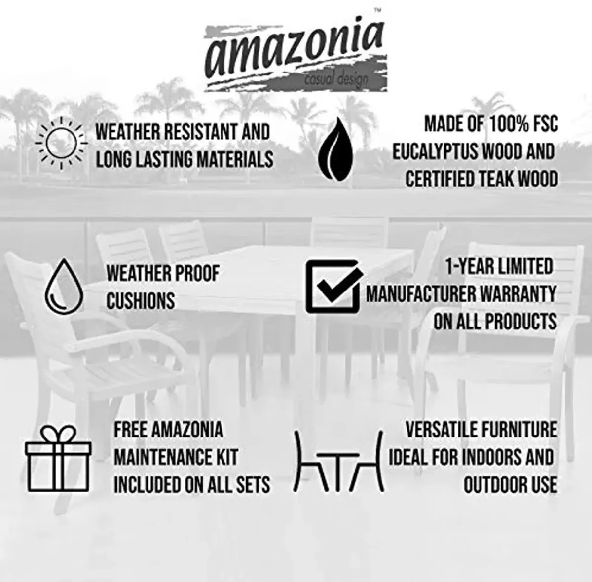 Amazonia 9 Piece Eucalyptus Patio Dining Set | Teak Finish Table with Brown Resin Chairs| Durable and Ideal for Outdoors