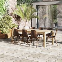 Amazonia Biscayne Deluxe 9 Piece Patio Dining Set |Teak Table and Brown Resin Chairs| Durable and Ideal for Outdoors