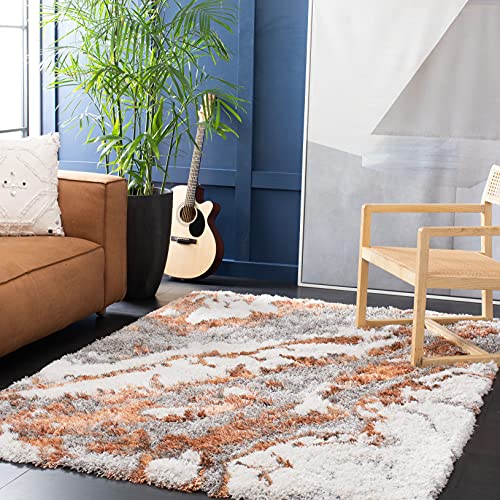 SAFAVIEH Horizon Shag Collection 9' x 12' Grey/Rust HZN890P Modern Abstract Non-Shedding Living Room Dining Bedroom 2.5-inch Thick Area Rug