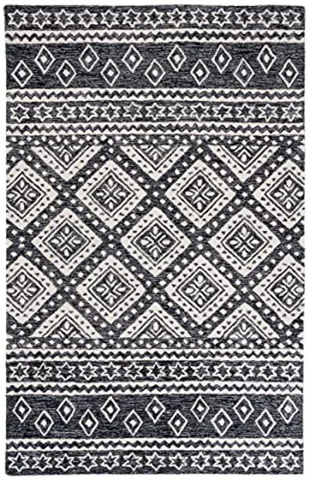 Safavieh Micro-Loop Collection 3' x 5' Black/Grey MLP501H Handmade Moroccan Boho Tribal Premium Wool Entryway Living Room Foyer Bedroom Accent Rug