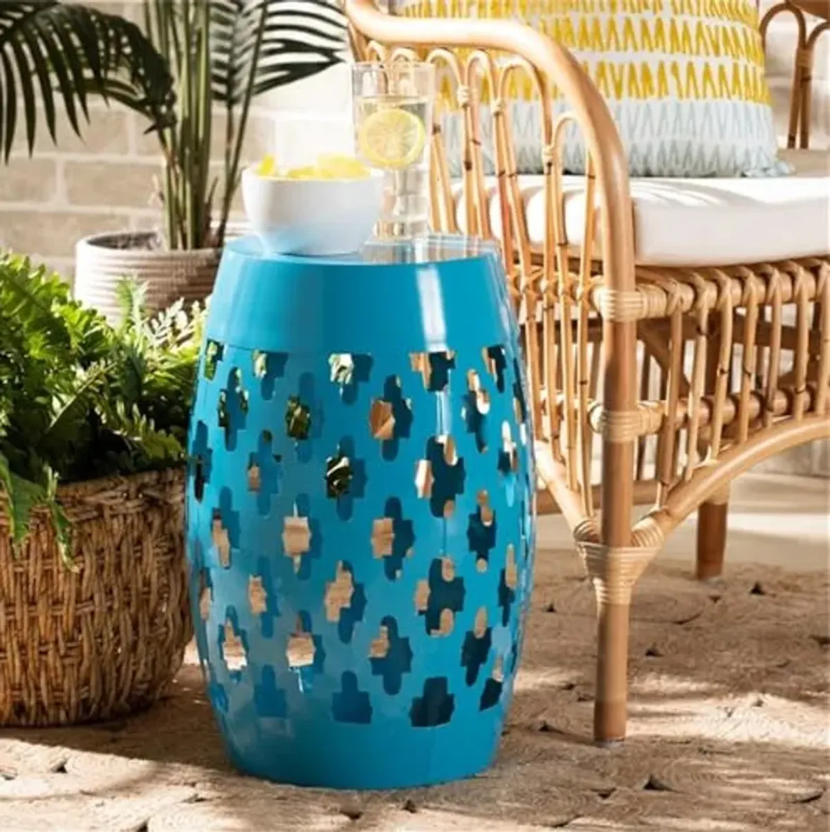 Baxton Studio Branson Modern and Contemporary Blue Finished Metal Outdoor Side Table