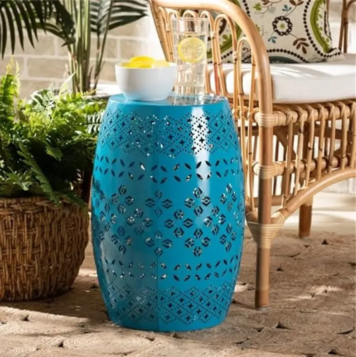 Baxton Studio Lavinia Modern and Contemporary Blue Finished Metal Outdoor Side Table