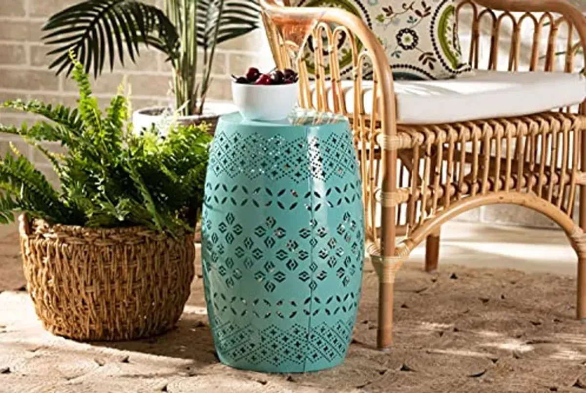 Baxton Studio Lavinia Modern and Contemporary Teal Finished Metal Outdoor Side Table