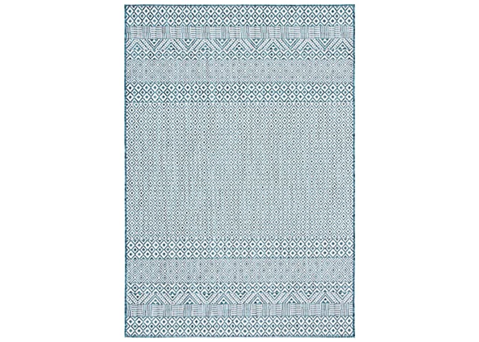 SAFAVIEH Courtyard Collection 2' x 3'7" Ivory/Aqua CY8235 Moroccan Boho Indoor/ Outside Waterproof Easy cleansingPatio Backyard Mudroom Accent Mat