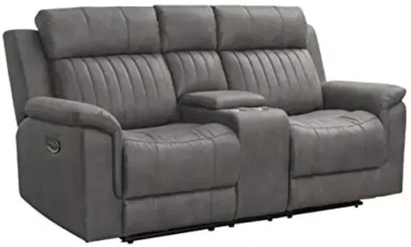 Abbyson Living Garcelle Fabric Power Reclining Console Loveseat with Power Headrests, Gray