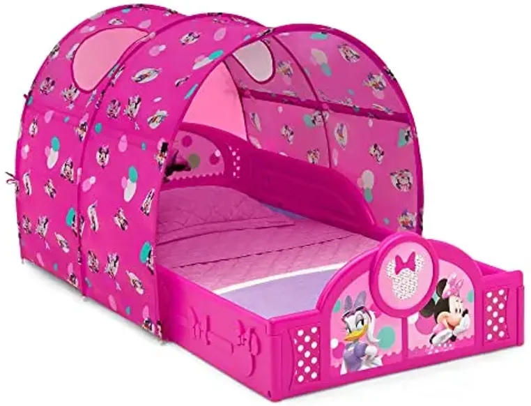 Delta Children - Disney Minnie Mouse Plastic Sleep and Play Toddler Bed with Tent, Pink
