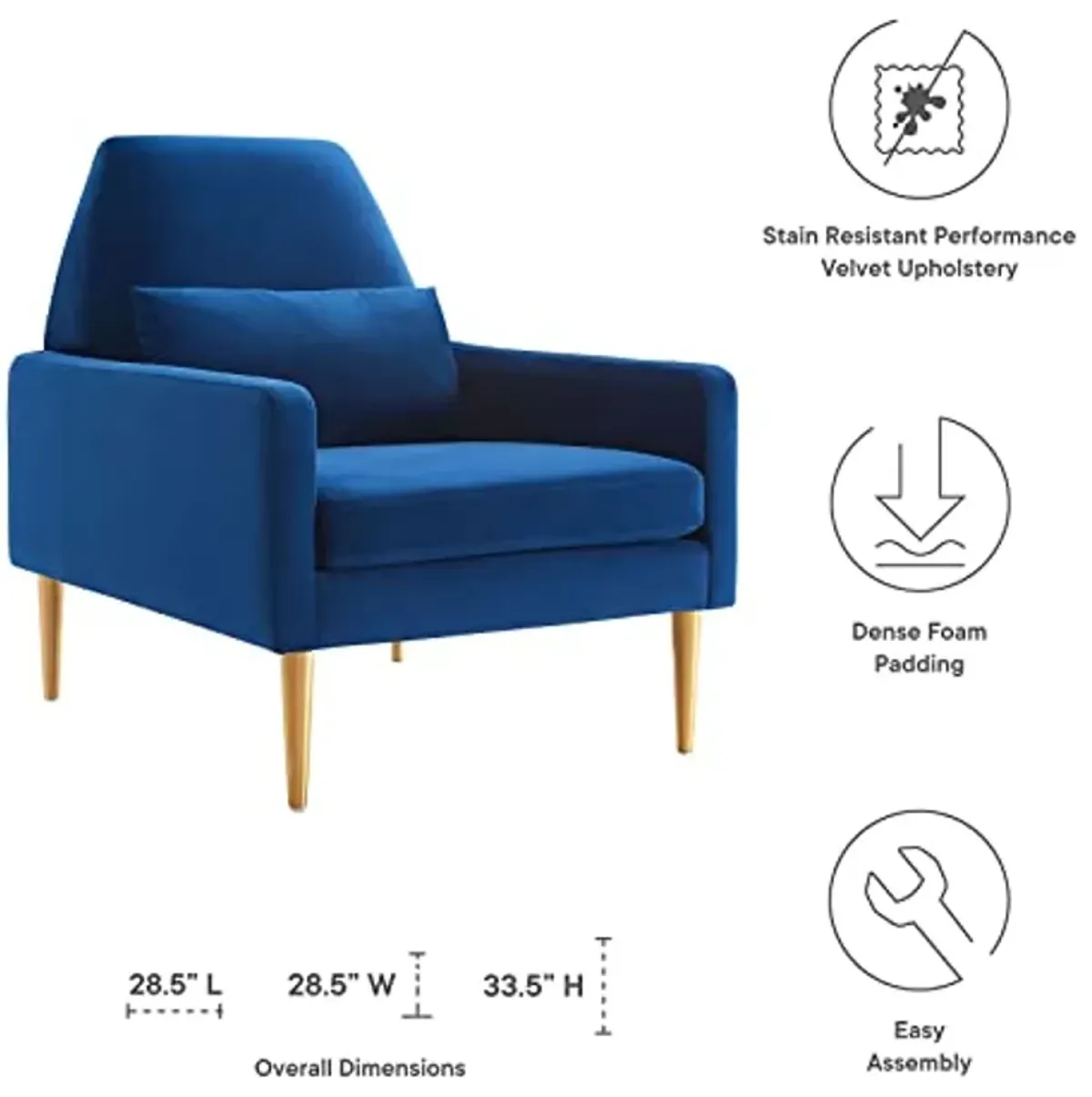 Modway Performance Velvet Navy Armchair