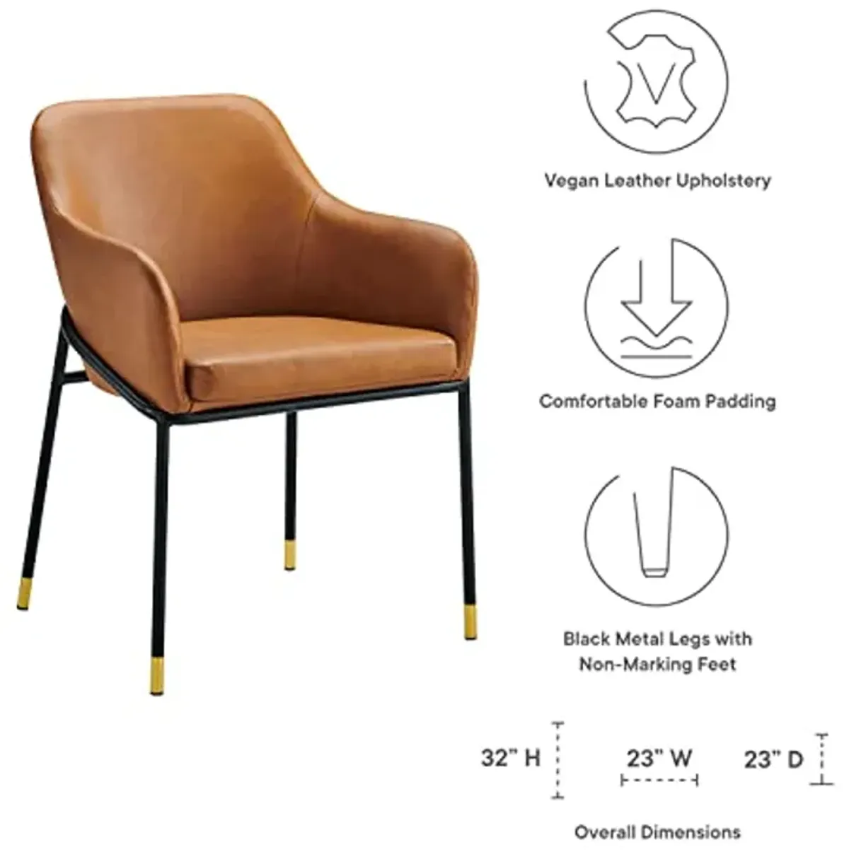 Modway Vegan Leather Dining Armchair Set of 2 in Black Tan