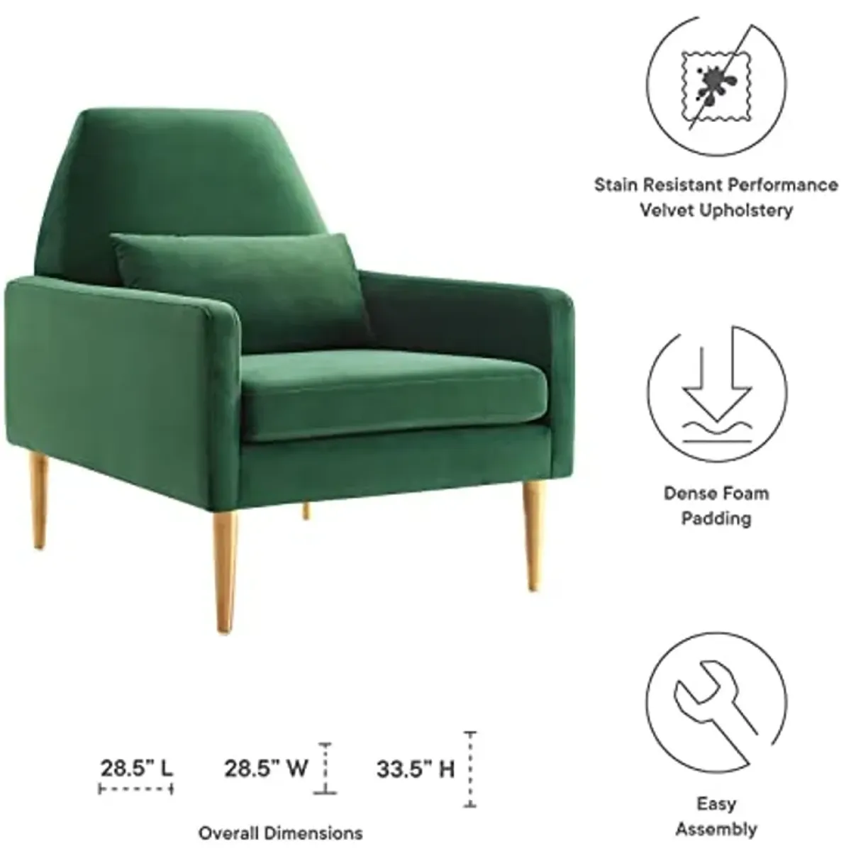 Modway Performance Velvet Emerald Armchair