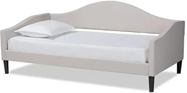 Baxton Studio Milligan Modern and Contemporary Beige Fabric Upholstered and Dark Brown Finished Wood Full Size Daybed