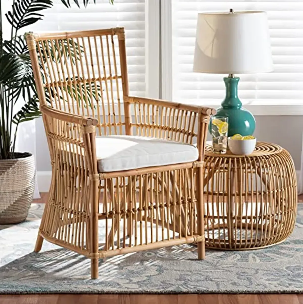 Baxton Studio Rose Natural Rattan Armchair, Light Honey