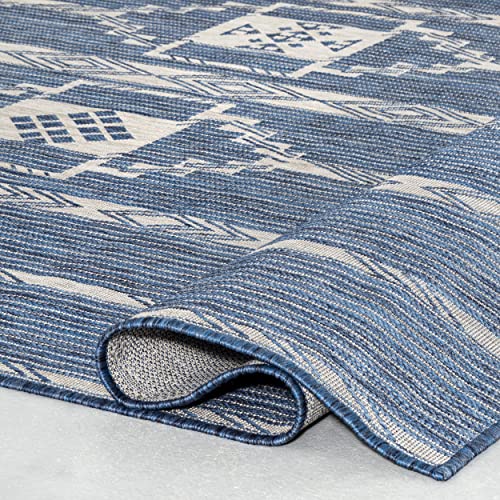 nuLOOM Claudia Tribal Striped Indoor/Outdoor Runner Rug, 2' x 8', Blue