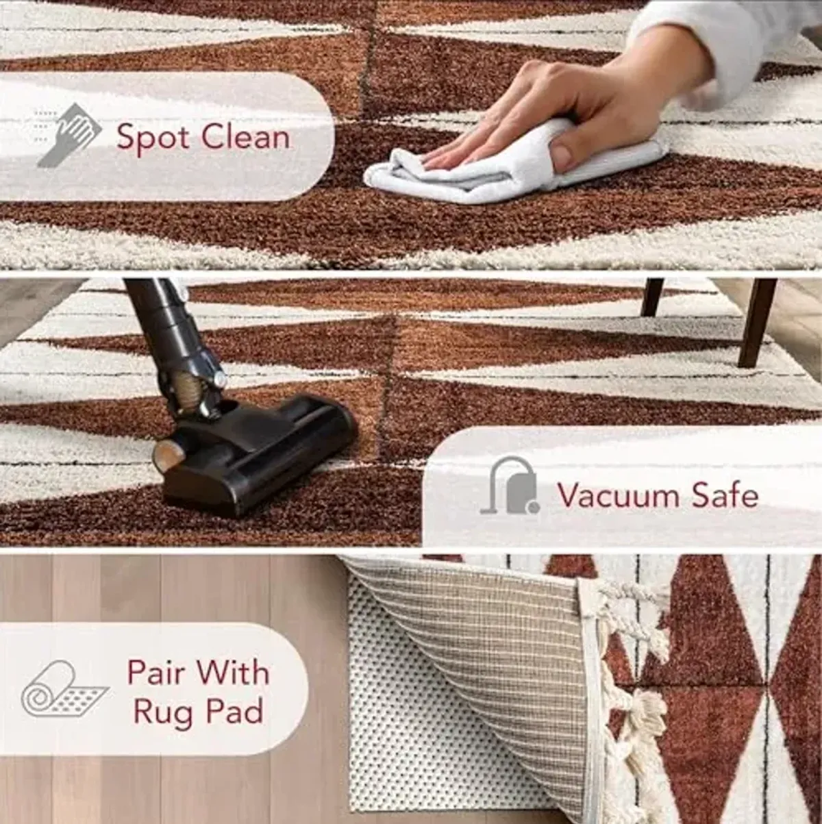 nuLOOM Kali Rust/Ivory, 7'10" x 10', Tribal Abstract, Shag, Soft and Plush, High Traffic, Stain Resistant, Easy Clean, Durable Area Rug for Bedroom, Living Room, Dining Space, Den, Foyer, Entryway