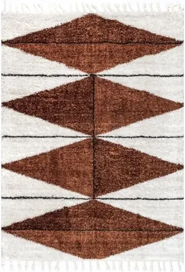 nuLOOM Kali Rust/Ivory, 5'3" x 7'6", Tribal Abstract, Shag, Soft and Plush, High Traffic, Stain Resistant, Easy Clean, Durable Area Rug for Bedroom, Living Room, Dining Space, Den, Foyer, Entryway