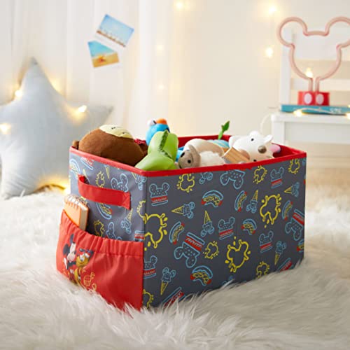 Disney Mickey Mouse Kids Collapsible Storage Organizer Bin with Front Pocket,9" H x 10" W x 15" L