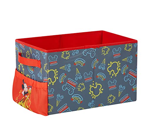 Disney Mickey Mouse Kids Collapsible Storage Organizer Bin with Front Pocket,9" H x 10" W x 15" L