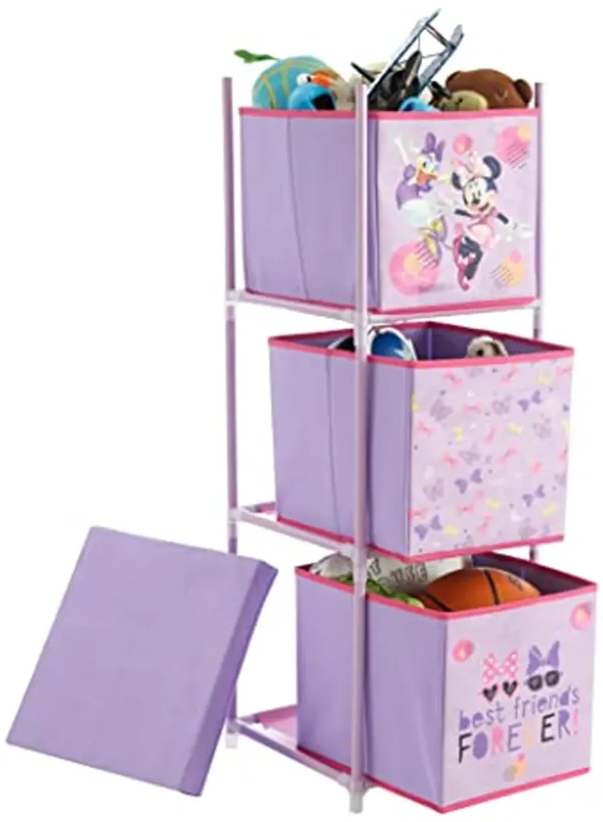 Idea Nuova Disney Minnie Mouse 3 Tier Fabric Storage Organizer with 3 Cubes and Removable Lid