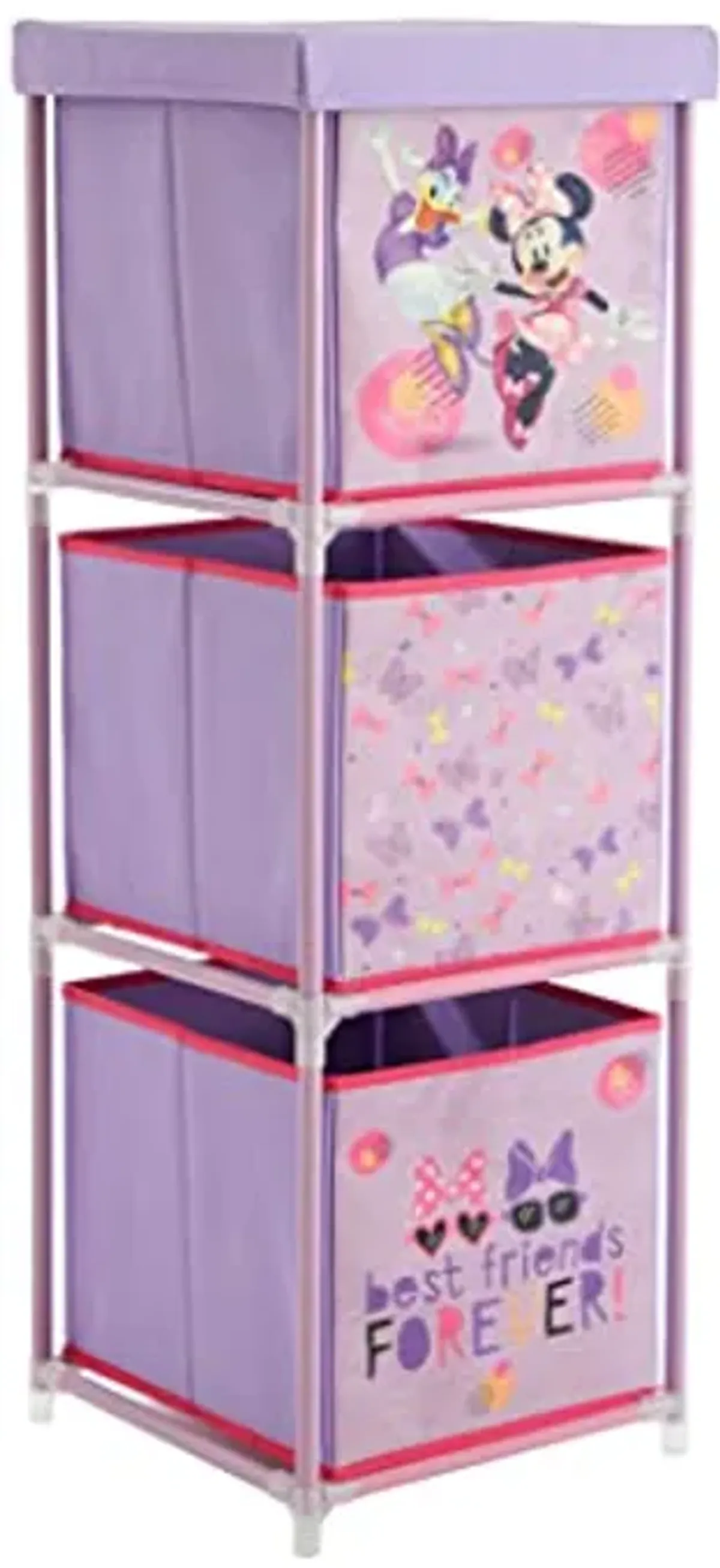 Idea Nuova Disney Minnie Mouse 3 Tier Fabric Storage Organizer with 3 Cubes and Removable Lid