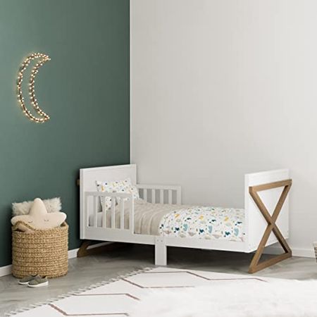 Storkcraft Equinox Toddler Bed (White with Vintage Driftwood) – GREENGUARD Gold Certified, Includes Toddler Bed Rails, Fits Standard-Size Crib and Toddler Bed Mattress, JPMA Certified