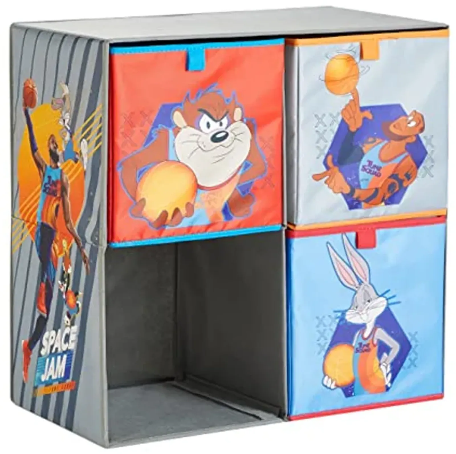 Idea Nuova Space Jam Collapsible Storage Cubby Unit and Bookshelf with 3 Collapsible Cubes