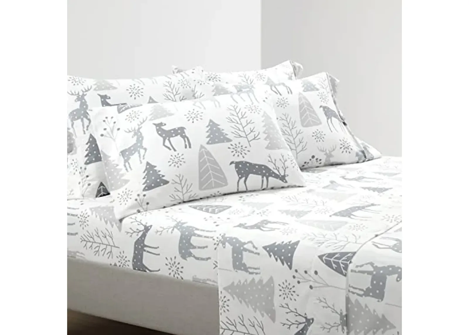 Lush Decor Wonderland Soft Flannel Sheet Set, 6 Piece, Queen, Gray