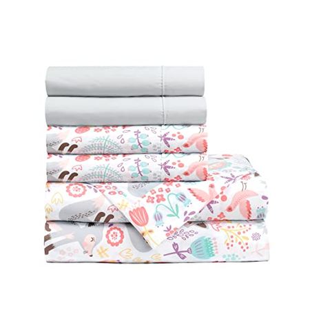 Lush Decor Pixie Fox Soft Sheet 4 Piece Set, Twin, Gray & Pink