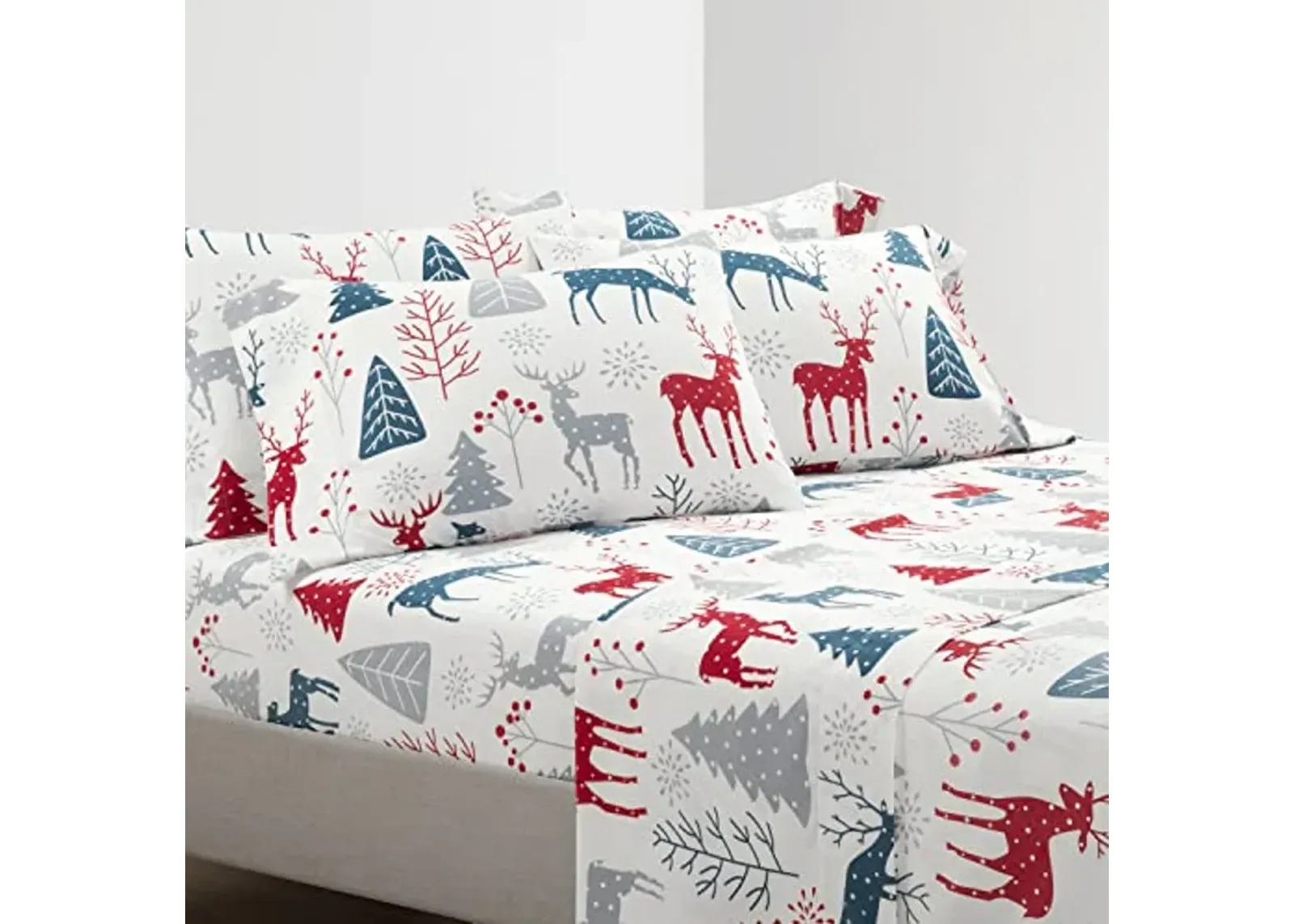 Lush Decor Wonderland Soft Flannel Sheet Set, 4 Piece, Twin, Red & Teal