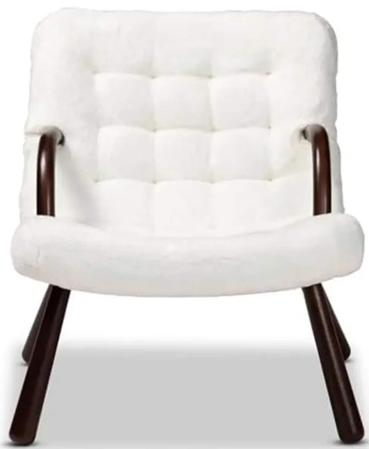 Baxton Studio Eisa Modern and Contemporary White Sherpa Upholstered and Walnut Brown Finished Wood Accent Chair