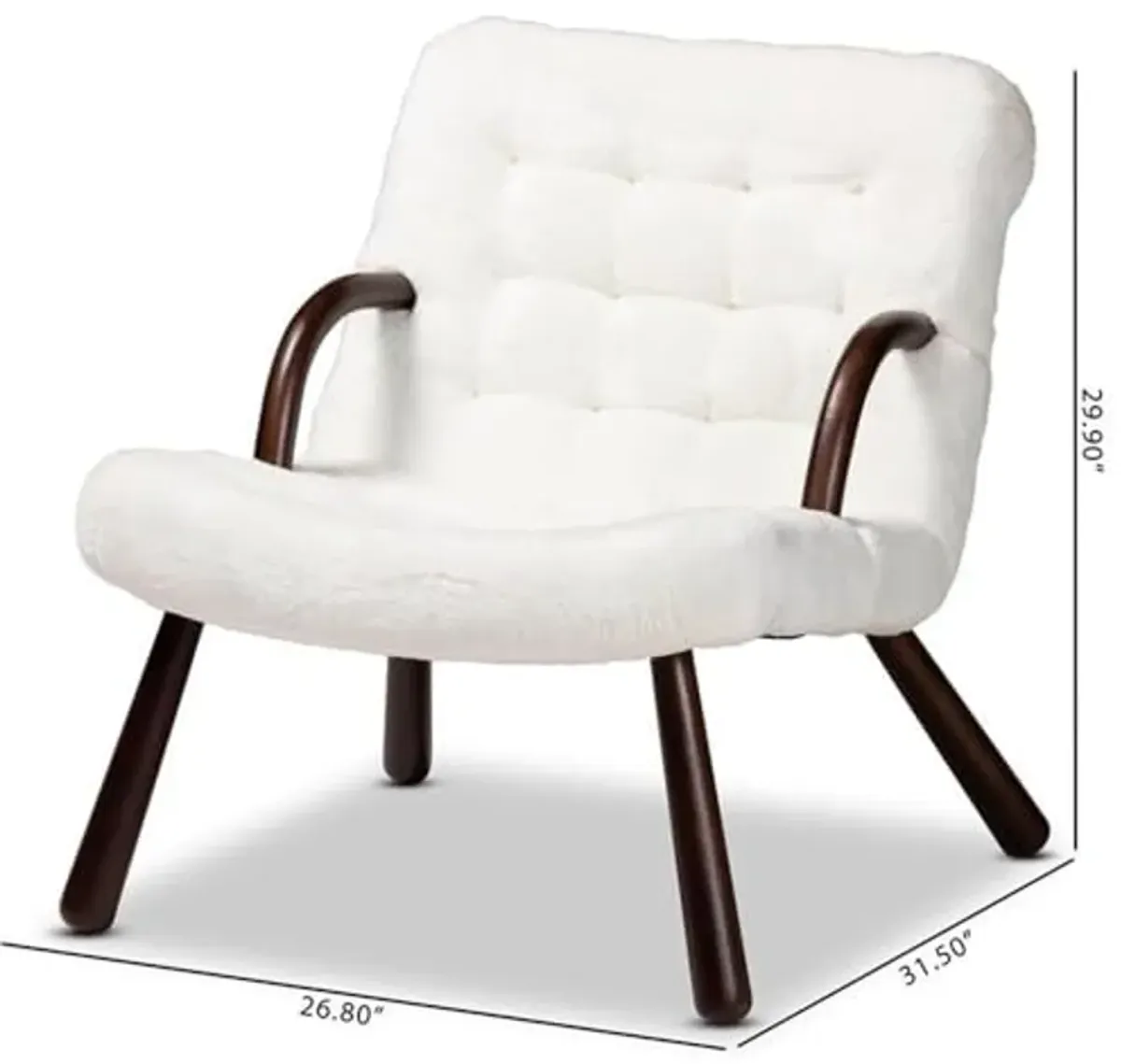 Baxton Studio Eisa Modern and Contemporary White Sherpa Upholstered and Walnut Brown Finished Wood Accent Chair