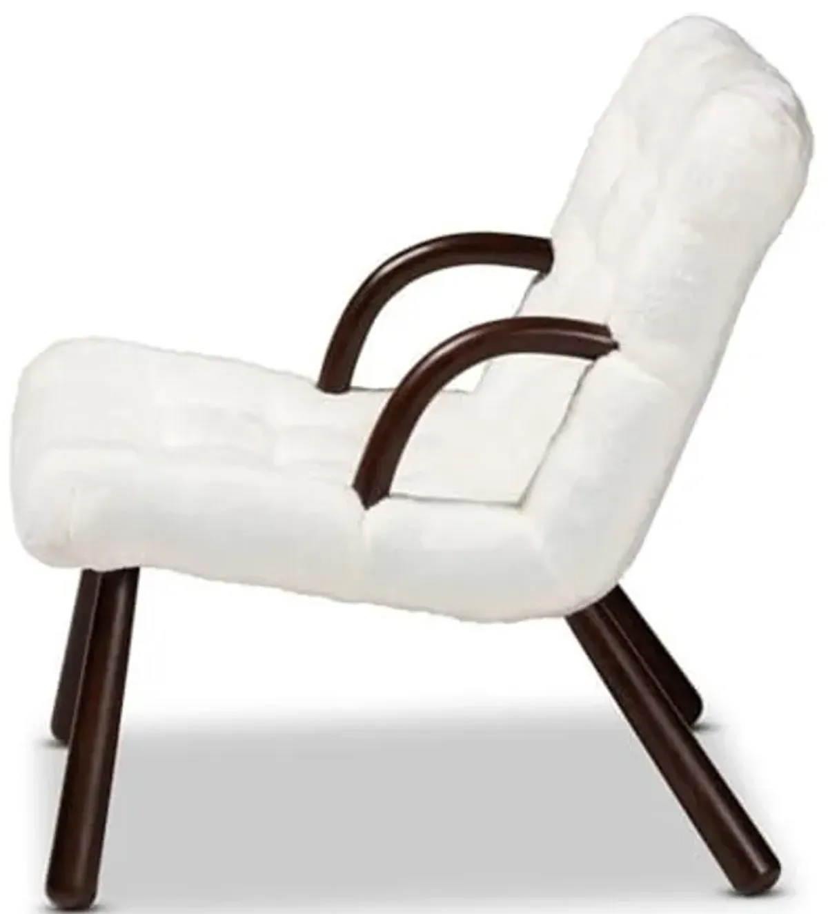 Baxton Studio Eisa Modern and Contemporary White Sherpa Upholstered and Walnut Brown Finished Wood Accent Chair