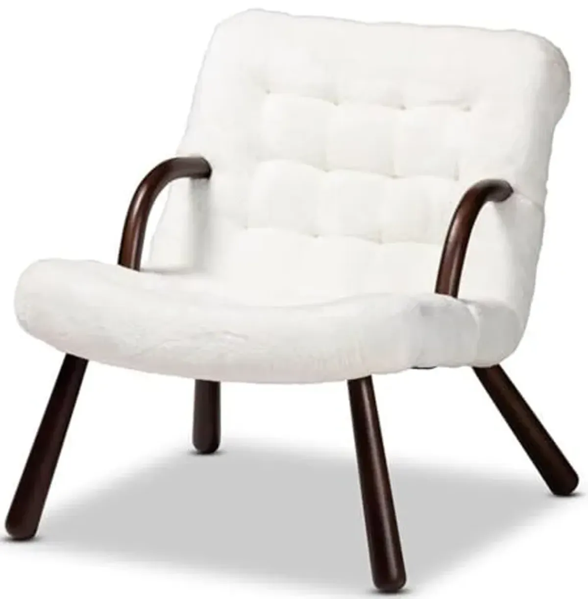 Baxton Studio Eisa Modern and Contemporary White Sherpa Upholstered and Walnut Brown Finished Wood Accent Chair