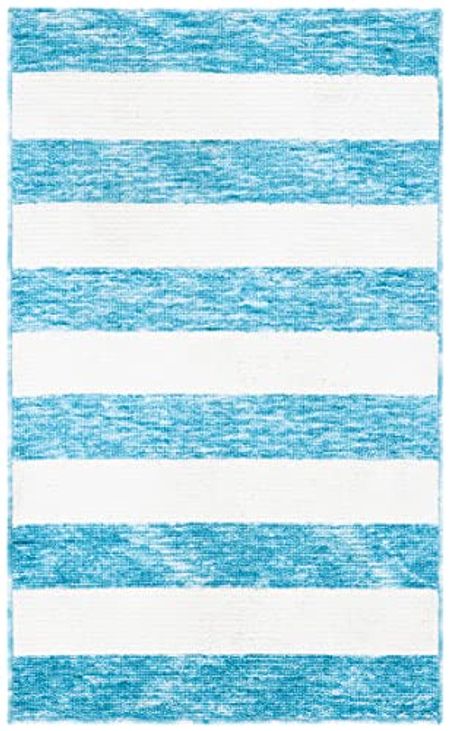 SAFAVIEH Easy Care Collection Machine Washable 2'3" x 4' Blue/Ivory ECR115M Stripe Entryway Living Room Foyer Bedroom Kitchen Accent Rug