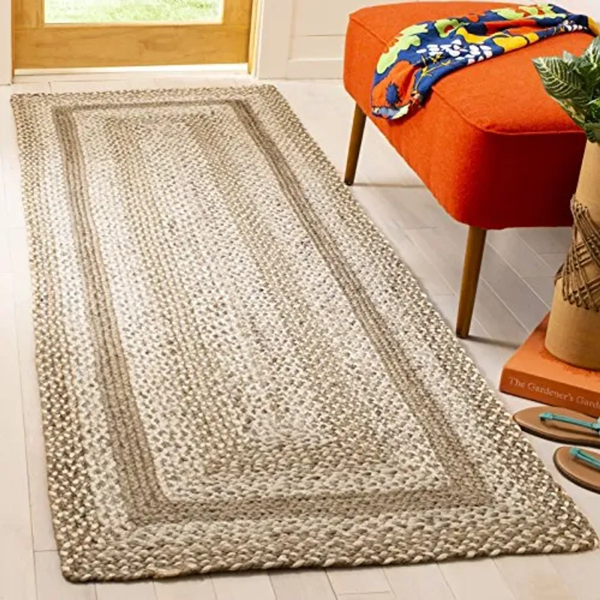 SAFAVIEH Natural Fiber Collection Runner Rug - 2'6" x 6', Grey & Ivory, Handmade Farmhouse Boho Coastal Rustic Braided Jute, Ideal for High Traffic Areas in Living Room, Bedroom (NF884F)