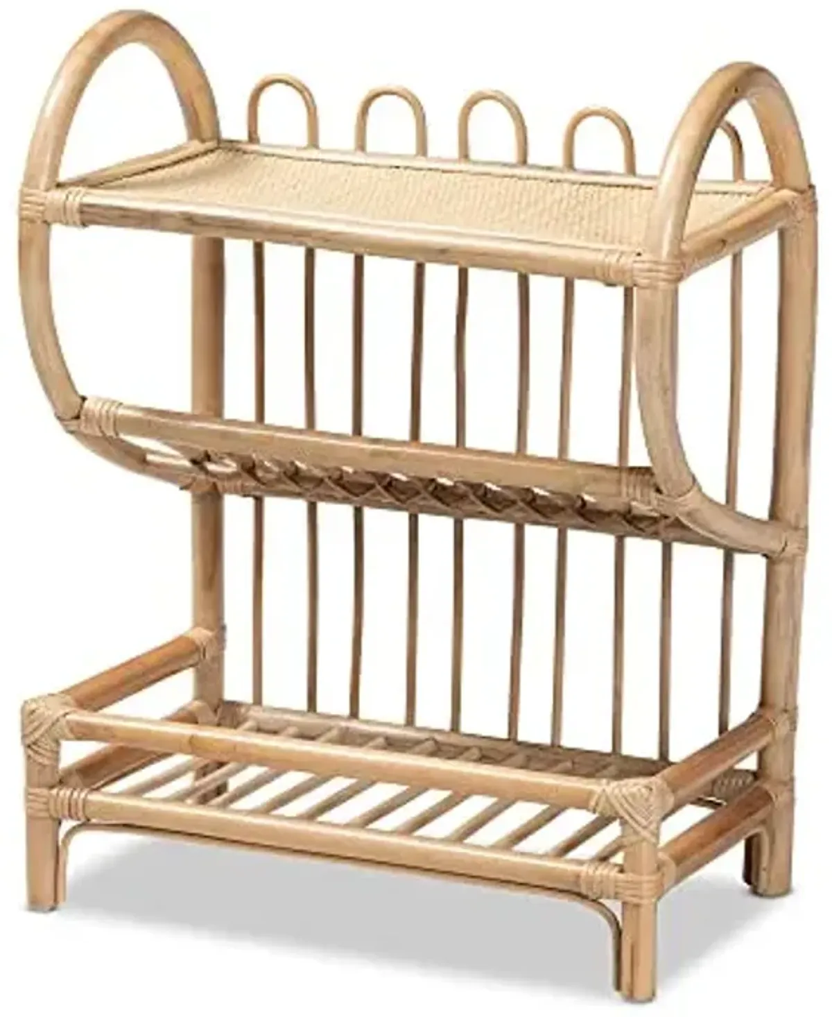 Baxton Studio Liora Modern Bohemian Natural Brown Finished Rattan 2-Tier Display Shelf