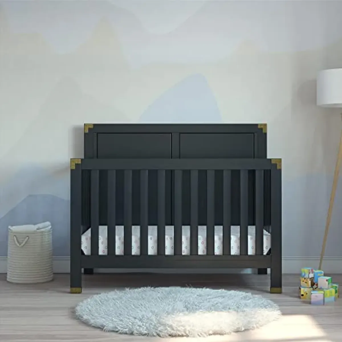 Baby Relax Miles 5-in-1 Convertible Crib, Solid Pine Wood, Black