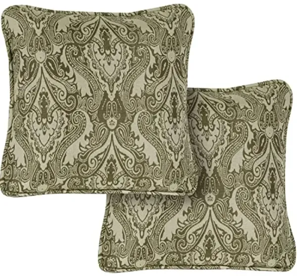 Hanover Medallion Indoor Throw, Set of 2, Decorative and Weather Resistant Meadow Green Cushions for Outdoor Furniture and Patio Sets with Premium Quick-Drying Fabric, 2 Pillows, 2 Count