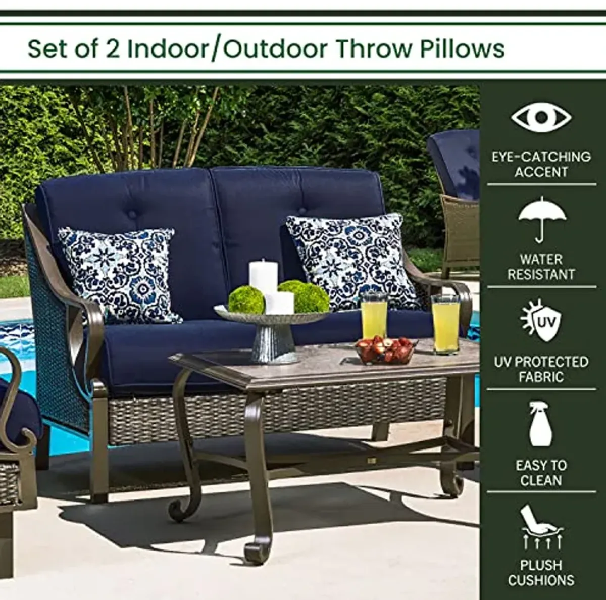 Hanover Medallion Indoor/Outdoor Throw Pillow, Decorative, Set of 2, Navy