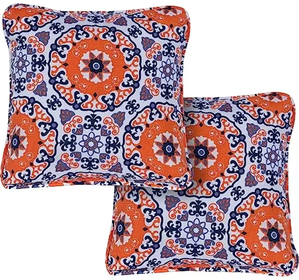 Hanover Medallion Indoor/Outdoor Throw Pillow, Decorative, Set of 2, Orange/Blue